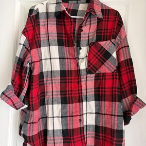 SHEIN Black White and Red Plaid Shirt